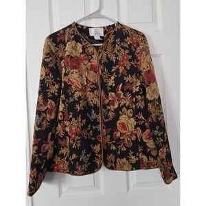 Susan Graver Womans  Blazer Size Medium Black with floral designs